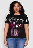 Womens Plus Size Sequin Blessed Life Graphic Tee, Black, Size 2X