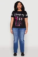 Womens Plus Size Sequin Blessed Life Graphic Tee, Black, Size 2X