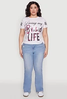 Womens Plus Size Sequin Blessed Life Graphic Tee, White, Size 1X