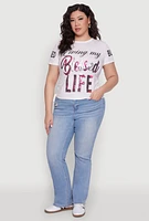 Womens Plus Size Sequin Blessed Life Graphic Tee, White, Size 1X