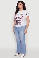 Womens Plus Size Sequin Blessed Life Graphic Tee, White, Size 1X
