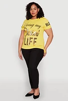 Womens Plus Size Sequin Blessed Life Graphic Tee, Yellow, Size 2X