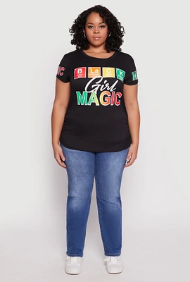 Womens Plus Size Black Girl Magic Graphic Tee, Black, Size 2X