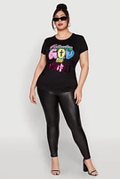 Womens Plus Size Following God Sequin Graphic Tee, Black, Size 2X