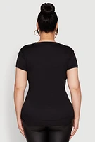 Womens Plus Size Following God Sequin Graphic Tee, Black, Size 2X
