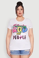 Womens Plus Size Following God Sequin Graphic Tee, White, Size 1X