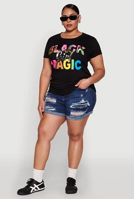 Womens Plus Black Girl Magic Sequin Graphic Tee,
