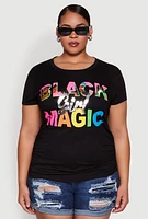 Womens Plus Black Girl Magic Sequin Graphic Tee,