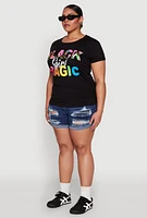 Womens Plus Black Girl Magic Sequin Graphic Tee,