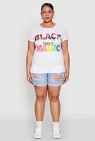 Womens Plus Size Black Girl Magic Sequin Graphic Tee, White, Size 2X