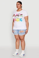 Womens Plus Size Black Girl Magic Sequin Graphic Tee, White, Size 2X