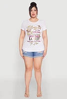 Womens Plus Size Blessed Is She Ruched Graphic Tee, White, Size 3X