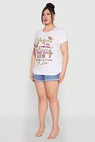 Womens Plus Size Blessed Is She Ruched Graphic Tee, White, Size 3X