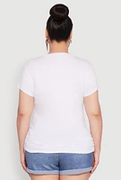 Womens Plus Size Blessed Is She Ruched Graphic Tee, White, Size 3X