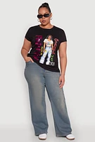 Womens Plus Size Ruched Sequin Faithful Graphic Tee, Black, Size 1X