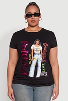Womens Plus Size Ruched Sequin Faithful Graphic Tee, Black, Size 1X