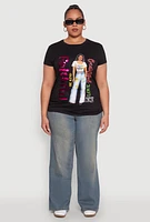 Womens Plus Size Ruched Sequin Faithful Graphic Tee, Black, Size 1X