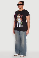 Womens Plus Size Ruched Sequin Faithful Graphic Tee, Black, Size 1X