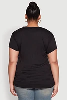 Womens Plus Size Ruched Sequin Faithful Graphic Tee, Black, Size 1X