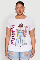 Womens Plus Size Ruched Sequin Faithful Graphic Tee, White, Size 3X
