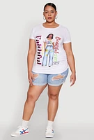 Womens Plus Size Ruched Sequin Faithful Graphic Tee, White, Size 3X