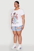 Womens Plus Size Ruched Sequin Faithful Graphic Tee, White, Size 3X