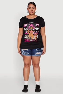 Womens Plus Girl Boss Sequin Graphic Tee,