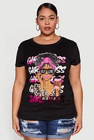 Womens Plus Girl Boss Sequin Graphic Tee,
