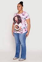 Womens Plus Size Melanin Magic Ruched Graphic Top, Purple, Size 1X