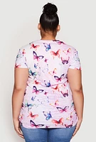 Womens Plus Size Melanin Magic Ruched Graphic Top, Purple, Size 1X