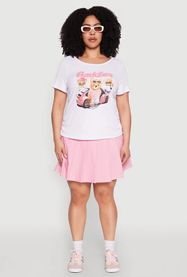 Womens Plus Ribbed Knit Baddies Graphic Tee, White,