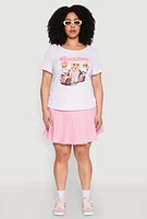 Womens Plus Size Ribbed Knit Baddies Graphic Tee, White, Size 1X