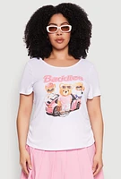 Womens Plus Ribbed Knit Baddies Graphic Tee, White,