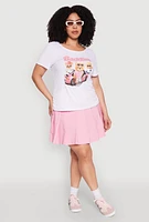 Womens Plus Ribbed Knit Baddies Graphic Tee, White,