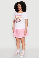 Womens Plus Ribbed Knit Baddies Graphic Tee, White,