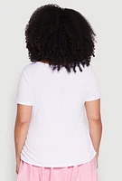 Womens Plus Ribbed Knit Baddies Graphic Tee, White,