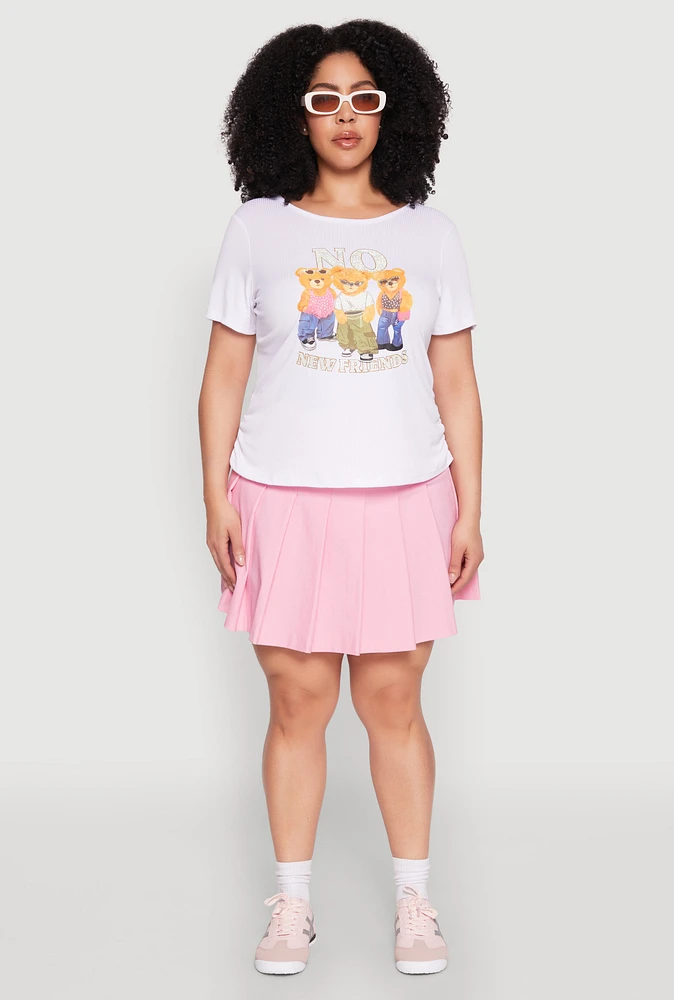 Womens Plus Size Rib Knit No New Friends Graphic Tee, White, Size 1X