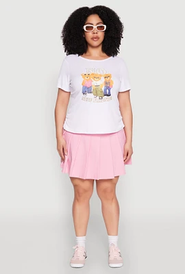 Womens Plus Size Rib Knit No New Friends Graphic Tee, White, Size 1X