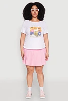 Womens Plus Size Rib Knit No New Friends Graphic Tee, White, Size 1X