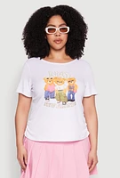 Womens Plus Size Rib Knit No New Friends Graphic Tee, White, Size 3X