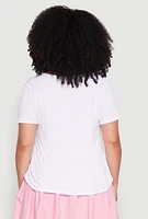 Womens Plus Size Rib Knit No New Friends Graphic Tee, White, Size 3X