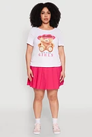 Womens Plus Rib Knit Lets Go Girls Graphic Tee, White,