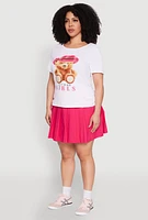 Womens Plus Rib Knit Lets Go Girls Graphic Tee, White,