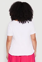 Womens Plus Rib Knit Lets Go Girls Graphic Tee, White,