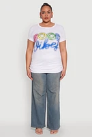 Womens Plus Size Good Vibes Ruched Graphic Tee, White, Size 1X