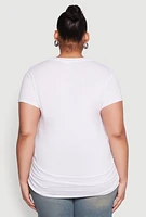 Womens Plus Size Good Vibes Ruched Graphic Tee, White, Size 3X