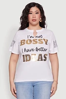 Womens Plus Size Sequin Bossy Ideas Graphic Tee, White, Size 2X