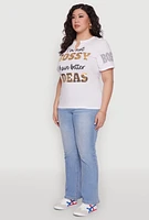 Womens Plus Size Sequin Bossy Ideas Graphic Tee, White, Size 2X
