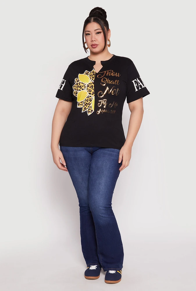 Womens Plus Size Sequin Thou Shall Not Graphic Tee, Black, Size 1X