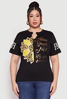 Womens Plus Size Sequin Thou Shall Not Graphic Tee, Black, Size 1X